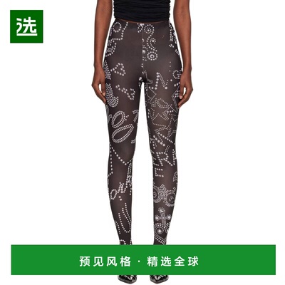 1h可退 香港直邮Vaquera 女士 黑色 Rhinestuds 紧身裤 VAQ10P007