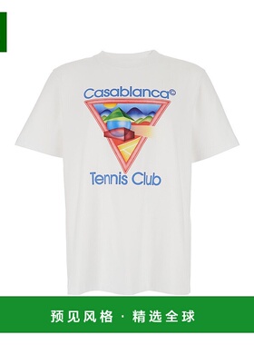 香港直邮Casablanca 男士 Front 白色圆领带Logo棉质T恤 MPF25JTS