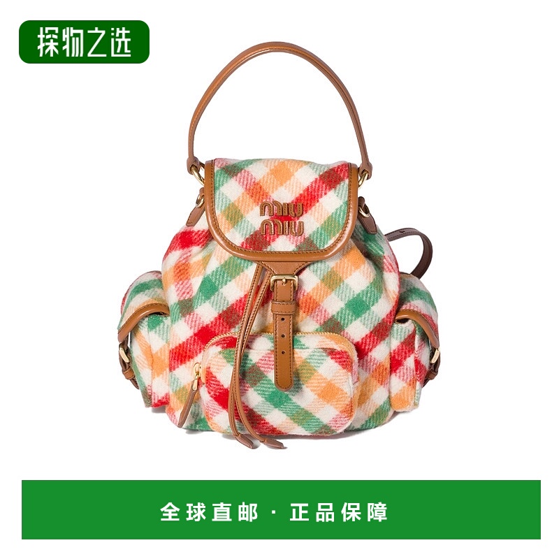 香港直邮Miu Miu 格纹双肩包 5BZ0432IFKVOOM