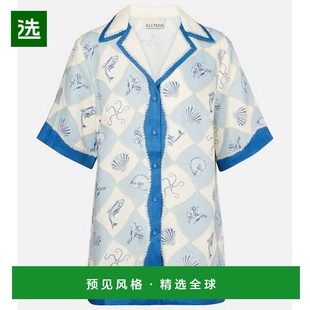 1h可退 香港直邮ALÉMAIS 女士 Pia 印花亚麻衬衫 blue蓝色 舒适时