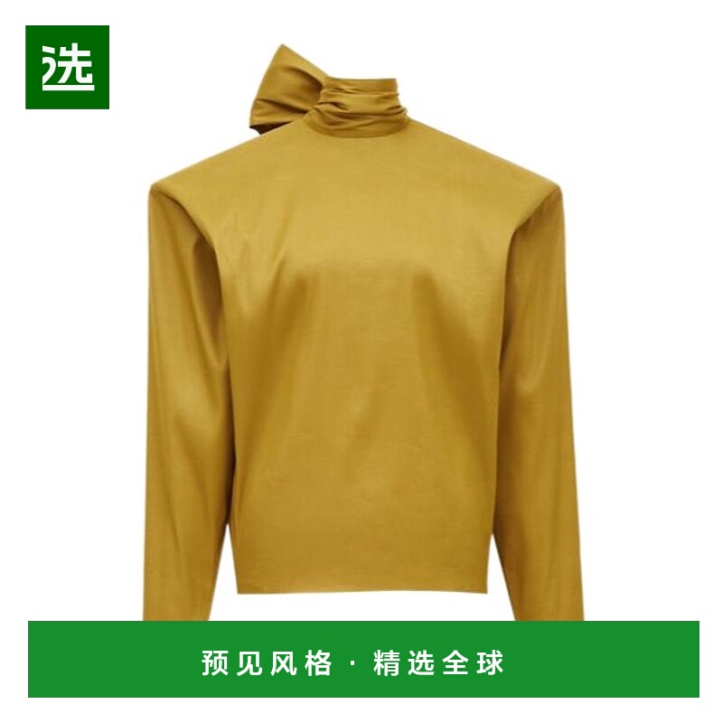 香港直邮Saint Laurent 领结欧根纱上衣 851748Y5J95立领真丝