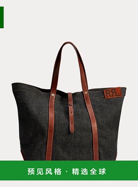欧洲直邮RALPH LAUREN拉夫劳伦RRL皮革边饰牛仔布托特包手提包