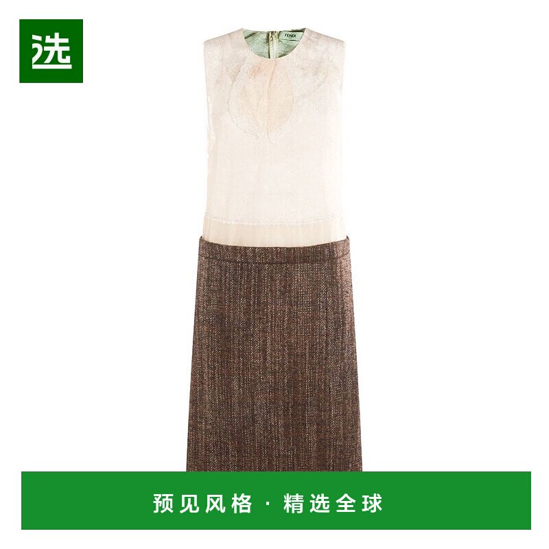 香港直邮Fendi 芬迪 女士 錯視效果拼接中長洋裝 FDD425AVJA