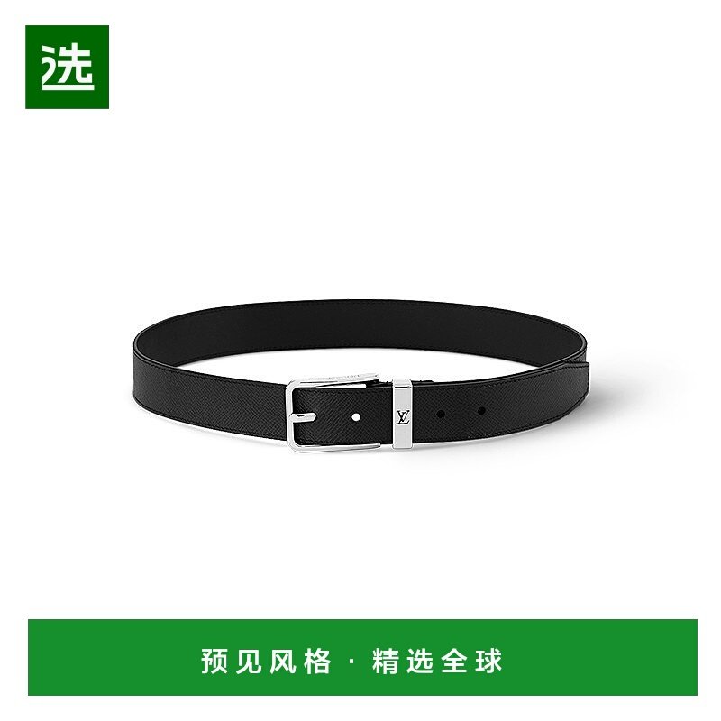 1h可退 欧洲直邮LV路易威登皮带男士黑色Taiga皮革银扣镂空腰带