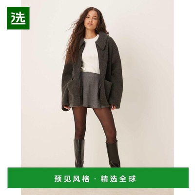 1h可退 香港直邮ASOS 女士 borg 设计带领抓绒长拉链木炭色卫衣