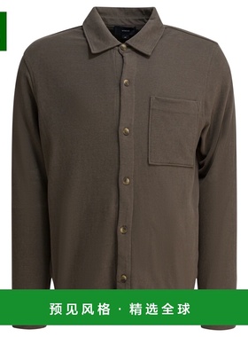 香港直邮VINCE 男士衬衫 M010729943A258DME SS2026 军绿色 Cotto