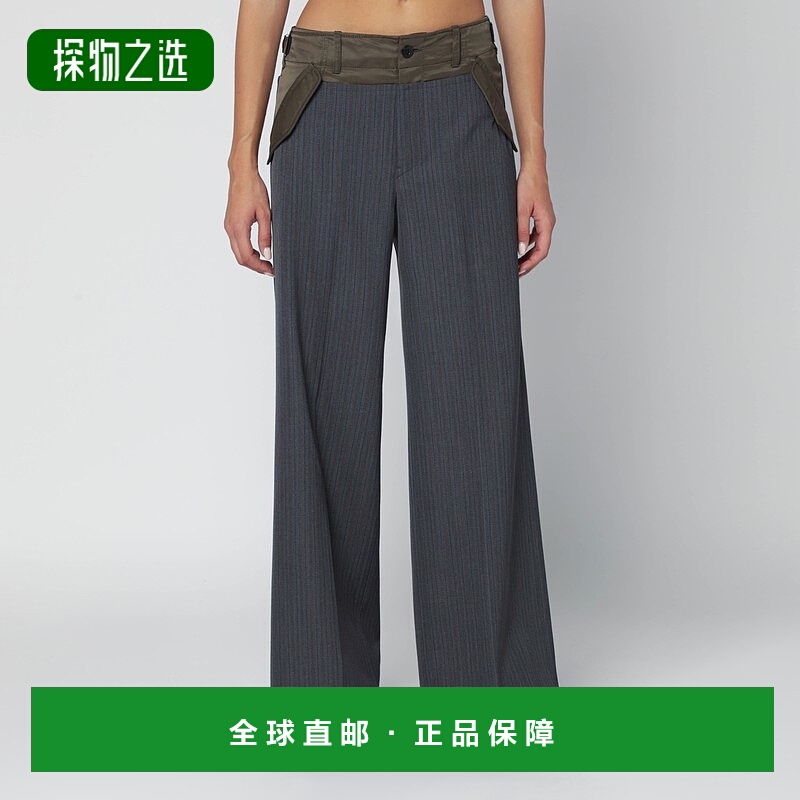 香港直邮Sacai 女士 Grey/khaki bi-material 细条纹裤子 2508121