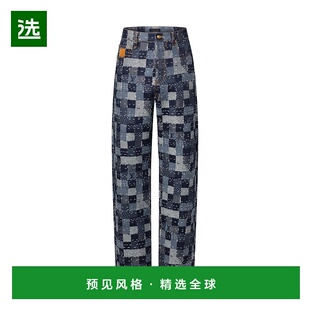 深靛蓝色棉棋盘格牛仔裤 Damier男士 欧洲直邮LV路易威登 1h可退