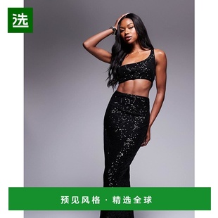 faux 女士 ord 设计珠片单肩中长连衣裙 1h可退 黑 香港直邮ASOS