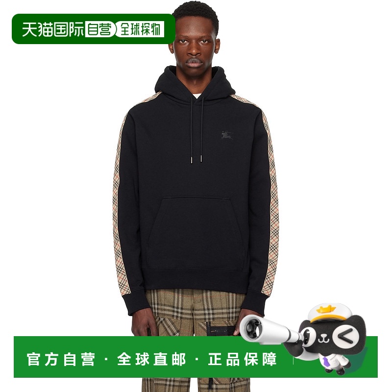 1h可退 香港直邮Burberry 巴宝莉 男士 黑色 Check Tape 连帽衫 8
