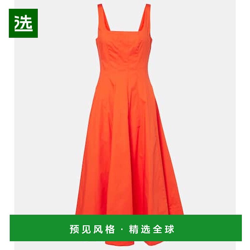 香港直邮Staud 女士 Wells 棉府绸中长连衣裙 red红色 舒适时尚