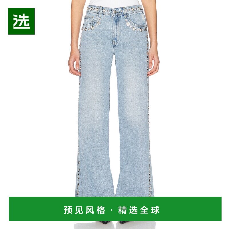1h可退 香港直邮Coperni 女士 铆钉阔腿牛仔裤 COPP95STF2008 - 实物图