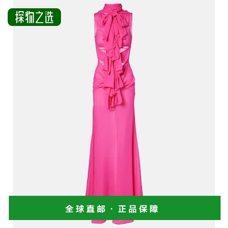 香港直邮Alaïa 女士 剪口荷叶边针织礼服 pink粉色 舒适时尚