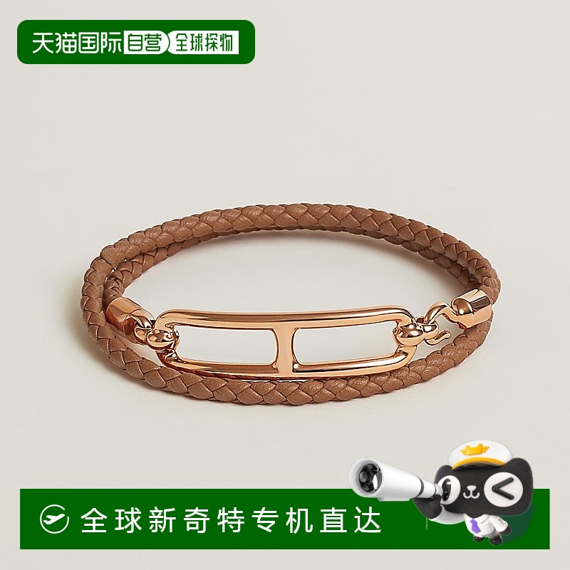 1h可退 欧洲直邮Hermes/爱马仕 女士金色小牛皮双圈 Roulis 手链