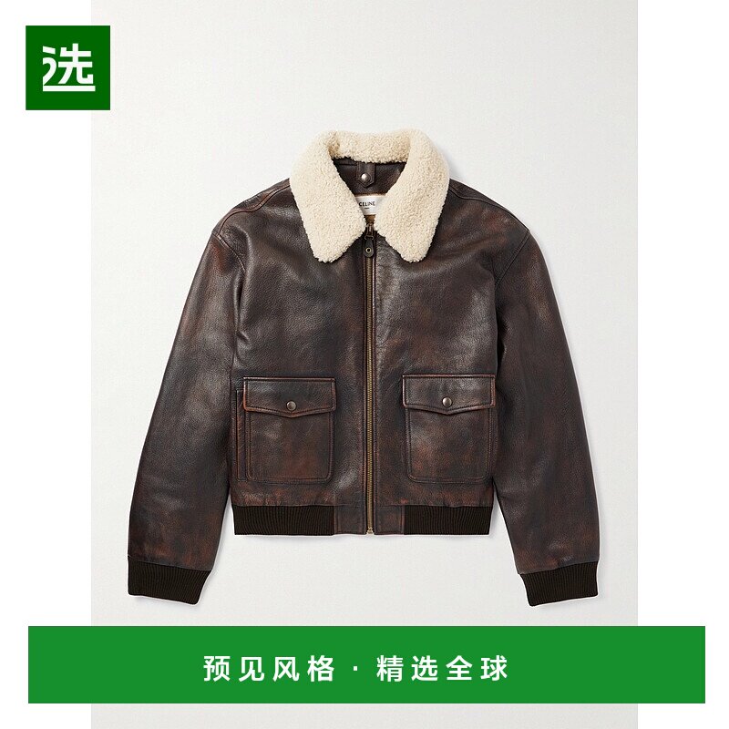 Celine 思琳 男士 深褐色羔羊皮飞行员夹克 RV0QH860V男男装皮衣