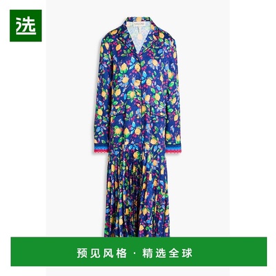 1h可退 香港直邮SALONI 女士 Sonia 印花缎面提花中长衬衫式连衣