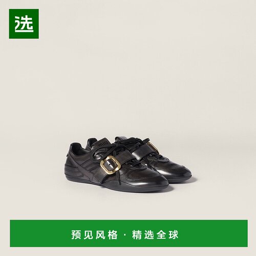 欧洲直邮MIU MIU (2025) 皮革厚底带扣运动鞋