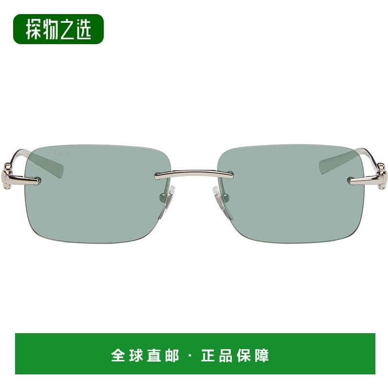 1h可退 香港直邮Gucci 古驰 男士 银色 Horsebit Top Bar 太阳镜