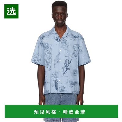 1h可退 香港直邮Wooyoungmi 吴阳米 男士 蓝色印花衬衫 W241SH22