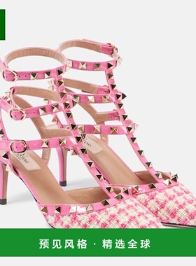 香港直邮valentino 华伦天奴 女士 65 bouclé-trimmed 铆钉皮质