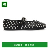 欧洲直邮MIUMIU缪缪 平底鞋 皮革水钻芭蕾舞鞋 单鞋