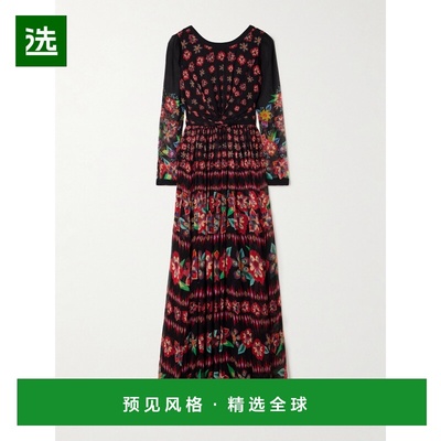 1h可退 香港直邮SALONI 女士 Blythe-B 打结印花褶皱真丝混纺雪纺