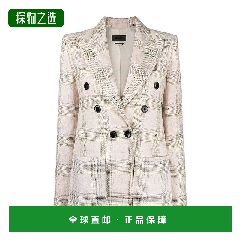 香港直邮Isabel Marant Lenora 格纹双排扣休闲夹克 VE154121P010