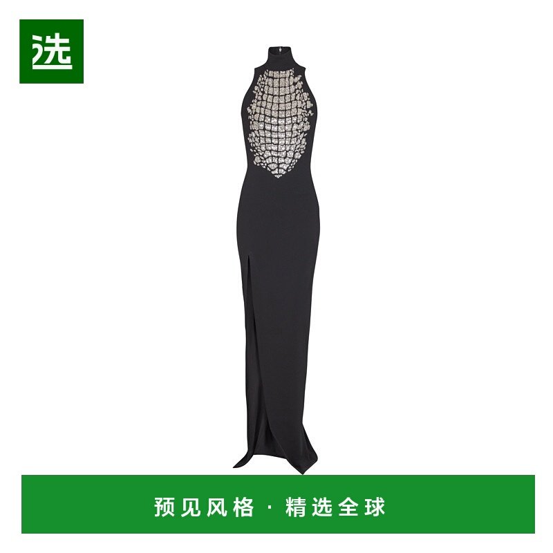 香港直邮Balmain 长款刺绣开衩连衣裙 FF0RP001PD24长裙