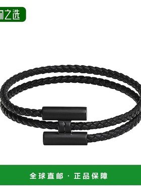 1h可退 欧洲直邮Hermes爱马仕编织手链男士黑色小牛皮金属