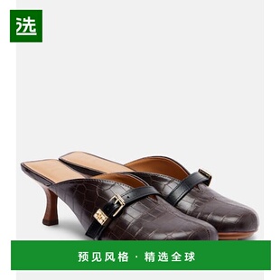 1h可退 香港直邮GANNI 甘尼 女士 40 鳄鱼纹质感皮质凉拖高跟鞋