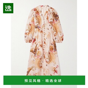 1h可退 香港直邮ZIMMERMANN 女士 Ascension 印花亚麻中长连衣裙