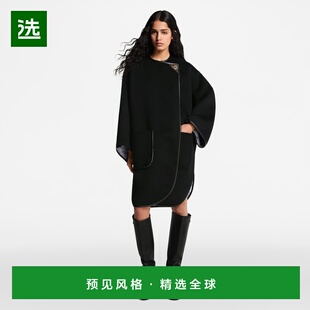 1h可退 欧洲直邮LV路易威登 女士黑色羊毛不对称前襟大衣