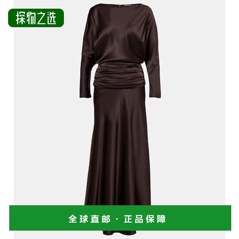 香港直邮Staud 女士 Freda 褶皱真丝混纺睡裙 brown棕色 舒适时尚