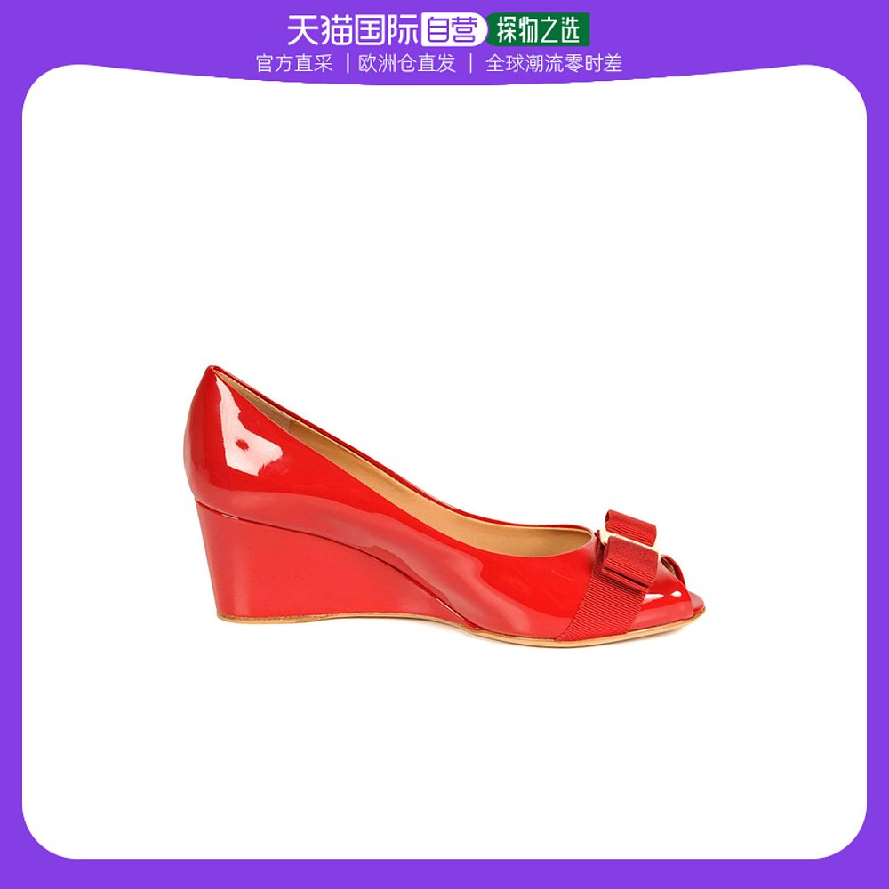 【欧洲直邮】SALVATORE FERRAGAMO 女士红色坡跟鞋 0539739