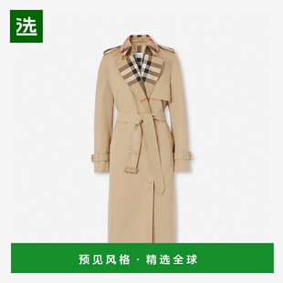 欧洲直邮Burberry (2025新品) 长款格纹衣领嘎巴甸 Trench 风衣