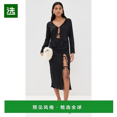 1h可退 香港直邮REFORMATION 女士 Mira 真丝半身裙 black黑色 舒