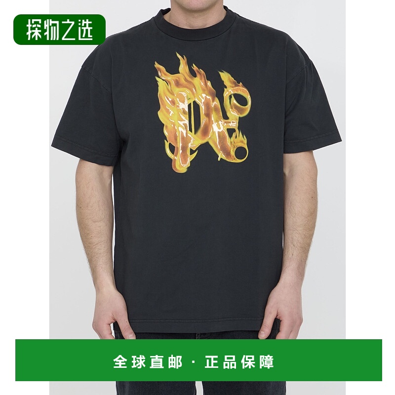 香港直邮Palm Angels 棕榈天使 男士 黑色 Burning Monogram T 恤