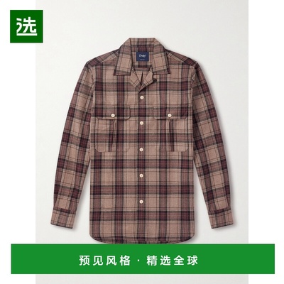 1h可退 香港直邮drakes 男士 Camp-Collar 格纹羊毛衬衫 DR2A4D25