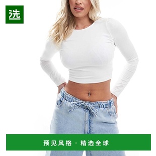 设计胸部合身短款 Fuller 长袖 T恤 上衣 香港直邮ASOS 白色 女士