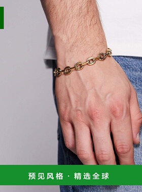1h可退 香港直邮ASOS 男士 设计防水不锈钢双链环链条锤痕手链(金