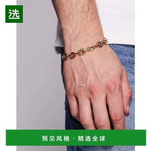 1h可退 香港直邮ASOS 男士 设计防水不锈钢双链环链条锤痕手链(金