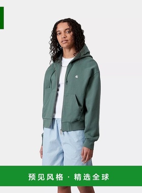 欧洲直邮Carhartt Wip 女士绿色棉卫衣连帽刺绣宽松针织帽衫女款