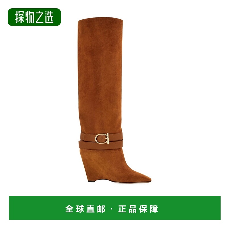 香港直邮Salvatore Ferragamo 及膝坡跟靴 01K619麂皮菲拉格慕