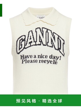 香港直邮Ganni 图形领混纺针织马甲 K2463