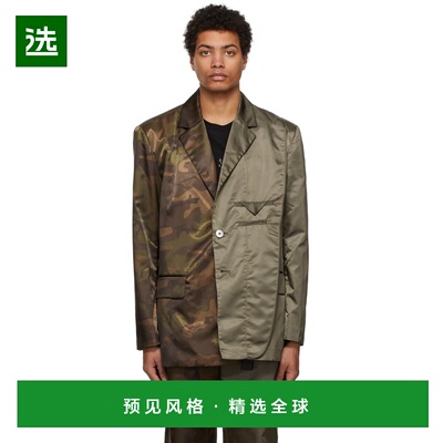 1h可退 香港直邮Feng Chen Wang 男士 绿色 & 棕色迷彩西装外套 F