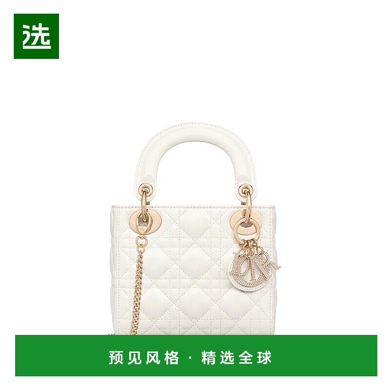 1h可退 欧洲直邮Dior 迪奥 Lady Dior系列女士白色羊皮手提包