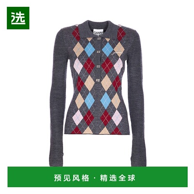 1h可退 香港直邮GANNI 甘尼 女士 深灰羊毛Polo衫 K2601 grey灰色