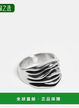 香港直邮ASOS 男士 ridge edges 设计防水不锈钢磨毛银色戒指