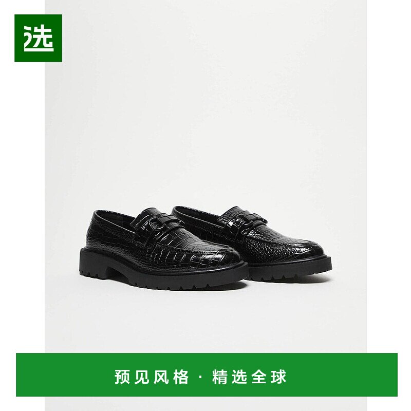 1h可退 香港直邮ASOS 男士 snaffle 设计人造鳄鱼纹乐福鞋(黑色)