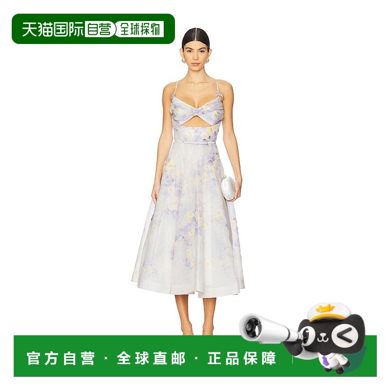 1h可退 香港直邮ZIMMERMANN 女士 褶皱前扭纹中长连衣裙 2445DR25